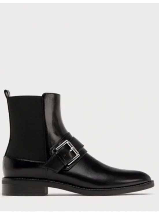 Zara Shoes - Zara Black Leather Buckle Boot Sz 40
